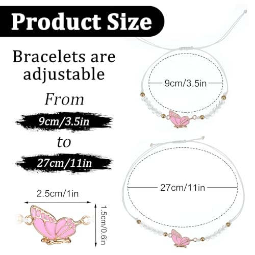 BFF Friendship Bracelets for 2, BFF Bracelet Adjustable Butterfly Matching Handmade Best Friend Bracelets3