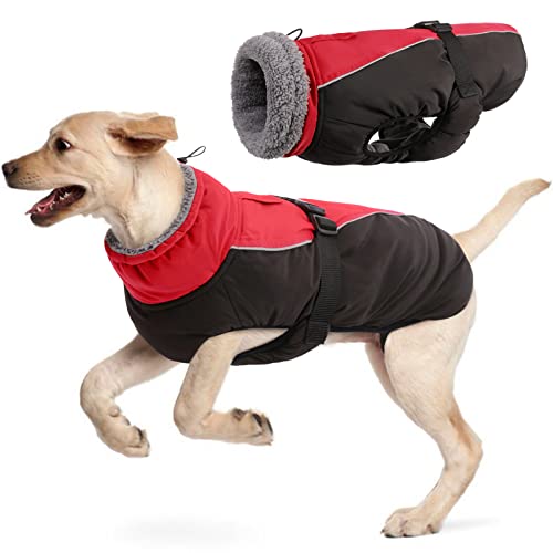 Wasserdichter Hundemantel Winter Warme Hundejacke, Hundebekleidung Outfit für kleine mittel große Hunde, Hundepullover mit Sicheren Reflexstreifen für Labrador Chihuahua Französische Bulldogge
