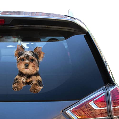 Camellia Print Calcomanías Yorkie para ventana de coche, diseño de Yorkshire Terrier, impermeable, resistente a los rayos UV, diseño vibrante, fácil aplicación y larga duración. (coche Yorkie)