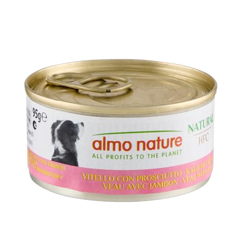 Almo Nature HFC Natural - Alimento Umido per Cani - Vitello con Prosciutto - Qualità Human Grade, Senza Glutine - 95g, Confezione da 24