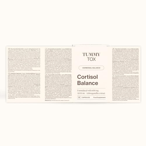 Cortisol Balance - 600 Mg Ashwagandha KSM-66, Rodiola Rosea Con Magnesio, Vitamina B6 E Vitamina B5-120 Capsule, Tummy Tox - 6