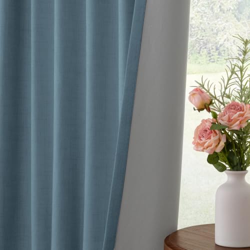 Image of INOVADAY 100% Blackout Curtains for Bedroom, Stone Blue Black Out Curtains 90 Inch Long, Clip Rings Linen Blackout Drapes, Thermal Insulated Room Darkening for Living Room, 2 Panels - W50xL90