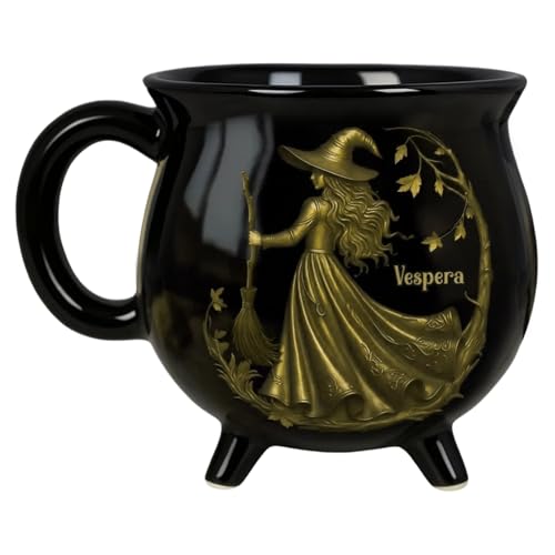 大釜マグセラミック - 魔女猫のコーヒーカップ、装飾的なハロウィーンティードリンクウェア|ノベルティキッチンパーティーファミリーギャザリング、女性の友人の姉妹ホリデーギフト不気味なホームディナーウェアディスプレイアクセント