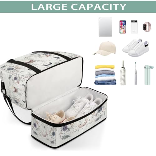 Foldable Carry On Bag for Travel, Expandable Duffle Bag with Shoe Compartment, Butterfly Moon Wildflower Lightweight Sports Gym Tote with Trolley Sleeve4