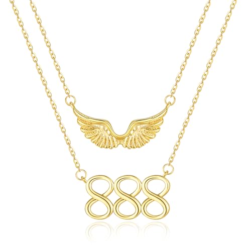 JIYVY32 14K Gold Plated Angel Number Layered Necklace for Women