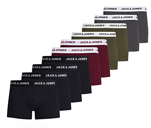 Jack & Jones Herren Jacsolid Trunks 10 Packs Boxershorts, 4x Schwarz, 2x Port Royale, 2 Ivy Green, 2x Dark Grey Melange ,S – Ansicht 1