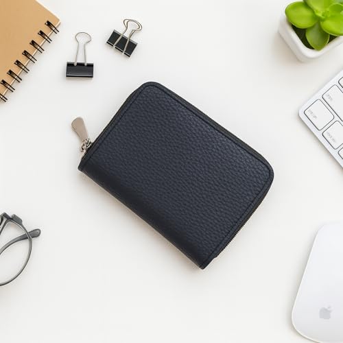Image of VEMILIO Vegan Leather Zipper Wallet for Men & Women | 9 Card Slots | 2 Cash Compartments | Stylish Slim Credit Card Holder Purse | Travel Friendly Compact Wallet Gift for Boys Girls (Black)