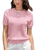 DAIMIDY Womens Cotton Modal Short Sleeve Sweaters Summer Knit Tops Pink,XL