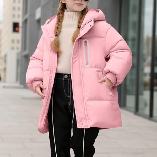 Kids Girls Padded Puffer Jackets Parka Quilted Cute Down Coats Winter Puffer Zip Up Knee Length Long Hooded Outwear2