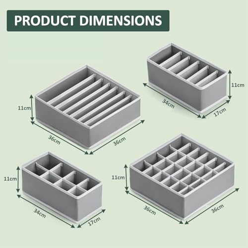 Image of Kuber Industries 4 Pcs Set Foldable Multicompartment Socks Organizer for Wardrobe | Cloth Organizer for Storage | Tie, Socks & Underwear Organisers Storage Box for Closet | Grey