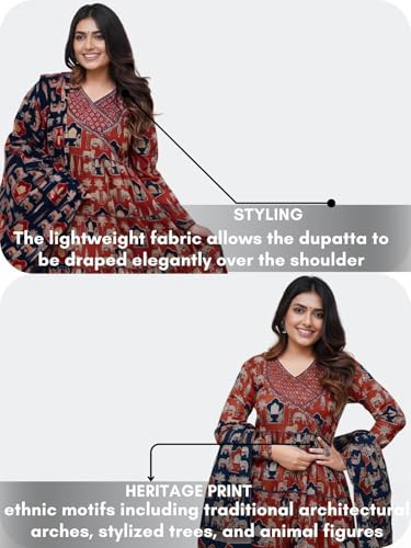 Image of Leriya Fashion Kurta Sets for Woman | Printed Jaipuri Ajrakh Kurta Set With Dupatta for Women | Kurti Set for Woman | Anarkali Suit for Women | Traditional Anarkali Salwar Suit for Party Outfits Kurtis
