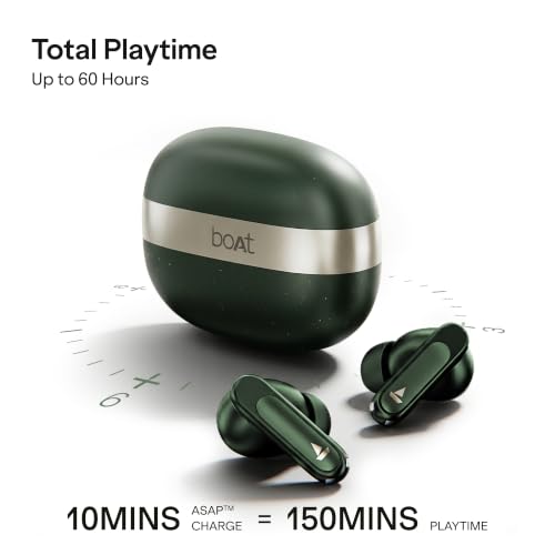 Image of boAt Airdopes Plus 224, Powerful Spatial Audio, 60H Playback, Quad Mics AI-ENx, 13 mm Drivers, Hearables App, Multipoint Connectivity, Google Fast Pair, Bluetooth v6.0 TWS Earbuds (Forest Green)