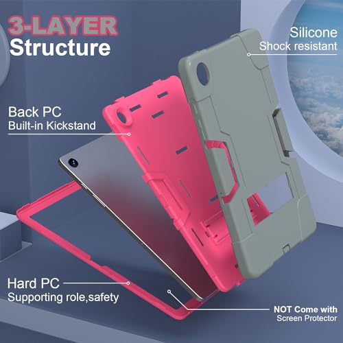 Meifei Case for Galaxy Tab A9 Plus + 11 inch (2023), High Impact Protective Heavy Duty Shockproof Kickstand Cover for Samsung Galaxy Tab A9+ Plus 11" Model (SM-X210/X215/X216), Gray+Rose Red - image 3