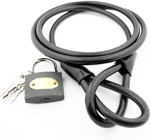 TOPZONE Cable de seguridad de doble lazo de acero flexible resistente de 47 pulgadas de 0.315 in con cerradura de llave de 1.575 in