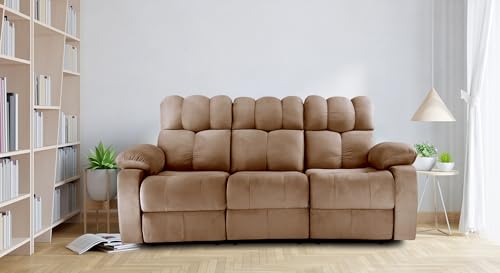 Image of Little NAP Helios Soft Suede Fabric Three Motorized Standard Recliner | Padded 3 Seater Aaram Sofa | Relaxing Chair for Home Office Living Bed Room | Brown