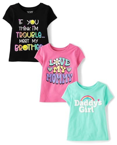 The Children's Place,Baby Girls,and Toddler Family,Mom,Dad,Sibiling Short Sleeve Graphic T-Shirts,Multipacks,Mom/Daddys Girl/Brother 3-Pack,2 Years