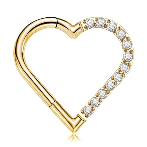 FINE4U Gold Heart Daith Piercing Jewelry 16G 10mm Left Ear...