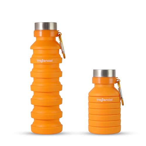 Tressential Collapsible Water Bottle, Reuseable Bpa Free Silicone Foldable For Travel, Gym, Camping, Hiking, Portable Leak Proof Sports Water Bottle With Carabiner (Orange), 550 ML Tressential Collapsible Water Bottle, Reuseable Bpa Free Silicone Foldable For Travel, Gym, Camping, Hiking, Portable Leak Proof Sports Water Bottle With Carabiner (Orange), 550 ML