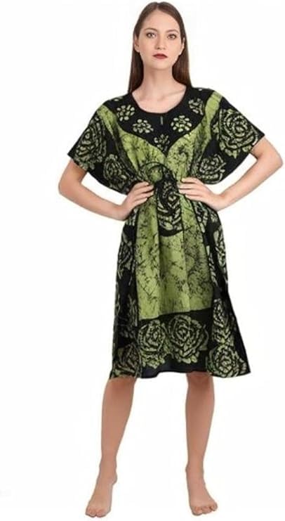 Women's and Girl's Cotton Batik Printed Nighty Maxi Short wear Kaftan Night Gown Dress Free Size-picture-56