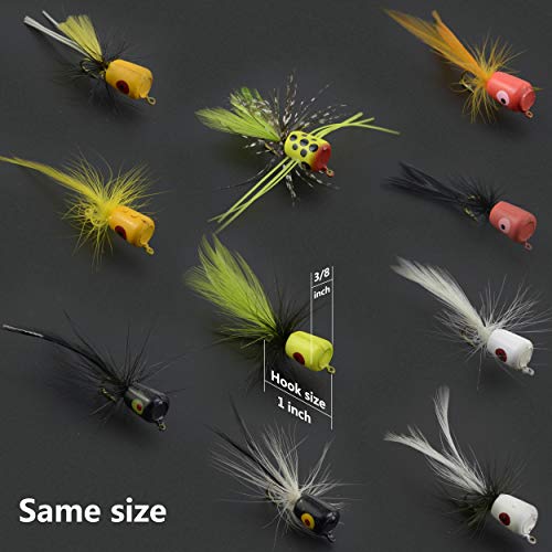 Fly Fishing Flies Kit Fly Assortment Trout Bass Fishing with Fly Box, with Dry/Wet Flies, Nymphs, Streamers,Fly Poppers (pop10)