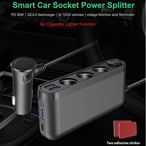 Sinotrack Car Charger Adapter 3 Socket Cigarette Lighter Splitter With Led Voltage Display Qc3.0 Three Usb Car Charger And Type-C Port Car Adapter Compatible For All Car Device #TOP1