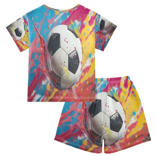 senya Short Sleeve Pajamas Sets Summer Cotton Sleepwear Watercolor Soccer2