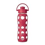 Lifefactory 22-Ounce BPA-Free Glass Water Bottle with Flip Cap and Silicone Sleeve, Raspberry