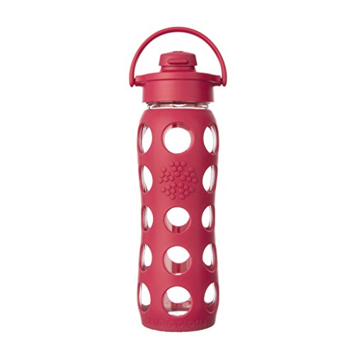 Lifefactory 22-Ounce BPA-Free Glass Water Bottle with Flip Cap and Silicone Sleeve, Raspberry