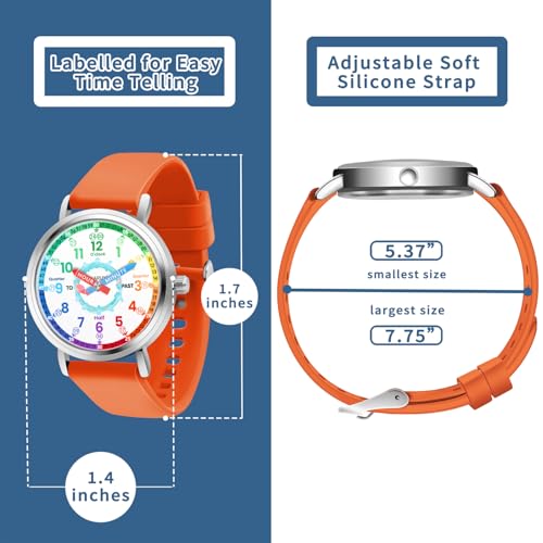 Kids Analog Watch, Pink Cute Whale Learning Watch for Kids 8-12, Waterproof Childrens Watches for Boys Ages 5-7 6-8, Girls Watches Orange Strap4