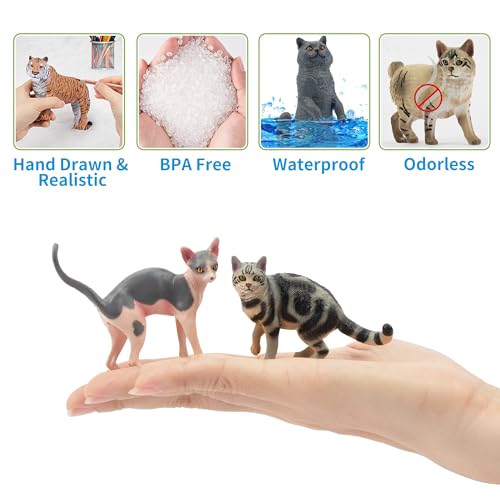 EYSCOTA 12PCS Cat Figurines, Plastic Cat Figures Realistic Kitten Toys, Cat Cake Toppers Birthday for Kids & Children
