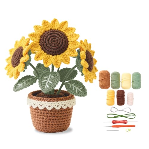 ADDZRZR Easy Crochet Sunflower Kit for Beginners Adults,Includes 8 Yarns,7