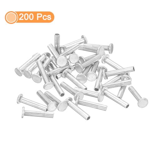 QUARKZMAN 200 Stück Halbhohlnieten, 2mm x 14mm Aluminium Flachkopf Halbhohle Nieten für Industrie Haushaltsreparatur Befestigung, Silber