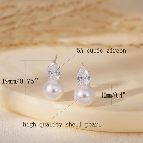 Pearl Earrings For Women,14K Gold/Silver Plated Formal Bridesmaid Bridal Wedding Earring Hypoallergenic Silver Pearl Drop Stud Earring Gold Earrings For Women Trendy Wedding Jewelry4