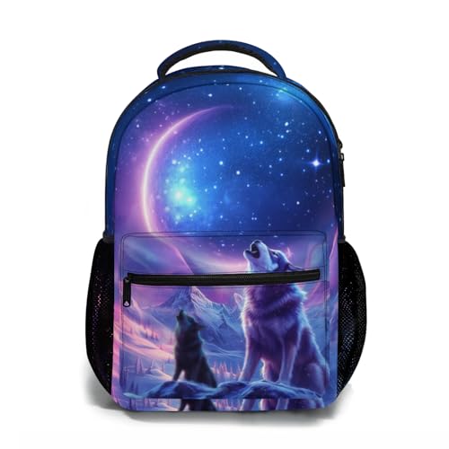 Miaoquhe Mochilas de lobo para meninos, meninas, crianças, legal, laptop, computador para estudantes, galáxia, lobo, leve, mochila escolar, viagem, casual, para homens, mulheres e adolescentes