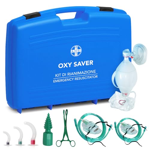 Made in Italy AIESI® Kit di Primo Soccorso senza bombola di ossigeno con pallone ambu guedel ed accessori OXY SAVER, Made in Italy