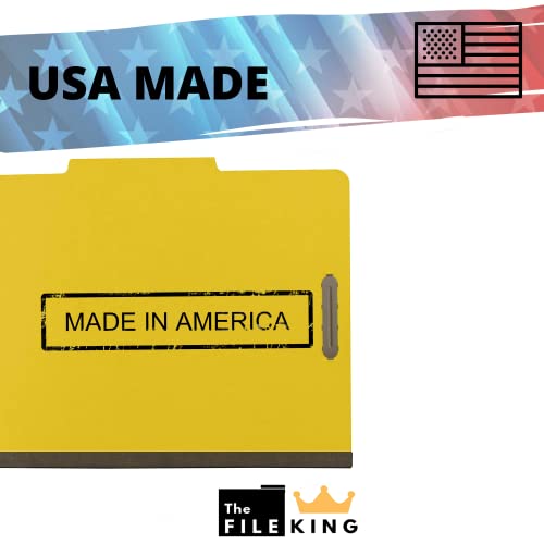 The File King Two Divider Pressboard Classification Yellow File Folder - Letter Size | Box Of 10 | 2/5 Roc Top Tab | 2” Expansion | Six 2-Inch Fastener Prongs | Made In America #TOP4