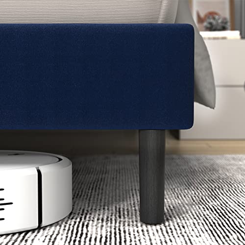 Flolinda Queen Bed Frame With Headboard, Soft Velvet Upholstered Bed Frame, Wood Sprung Slat Support, Modern Platform Bed Frame Queen Size, No Box Spring Needed, Easy Assembly, Navy Blue #TOP4