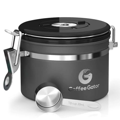Coffee Gator Coffee Canister, 11oz Airtight Stainless Steel Kitchen Food Storage Container with...