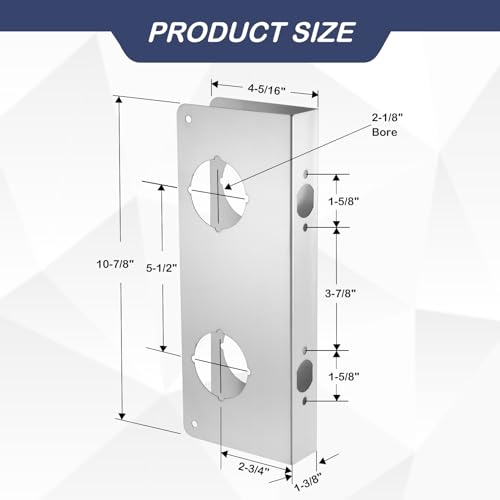 NAUBEA Lock and Door Reinforcer Plate, Reinforce and Repair Doors, Add Extra Security to Your Home, Latch/Deadbolt Cover Plate 2-3/4 in Backset, 1-3/8 in Thickness, Stainless Steel Door Guard by naubea - Image 2