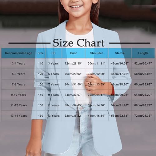 Girls Blazer Suit Jacket Open Front Long Sleeve Notched Collar Kids Blazers Coats with Inner Pocket 3-14 Years2