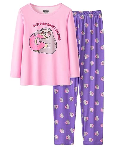 Image of Tie Dye Mermaid Sloth Christmas Halloween Pajamas for Girls Long Sleeve and Pants Nighty PJS 2-piece Set Size 6-16