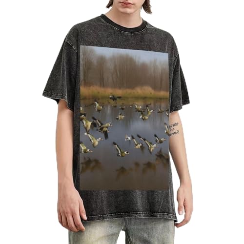 T-shirt homme manches courtes coton ample imprimé canards col rond