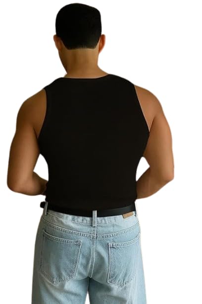 Image of Men's Cotton Ribbed Regular Fit Solid Round Neck Vest | Anti Bacterial Finish, Racer Back Baniyan for Man, Comfort Man's Inner,Sando