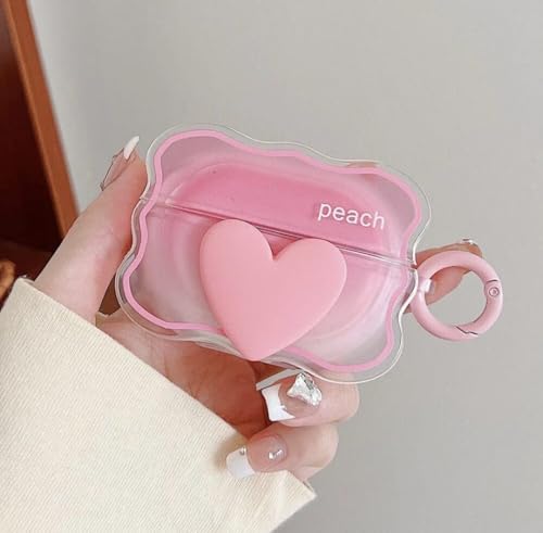 Image of Dezet Cute Soft Silicone Pouh Case for Airpods Pro GEN-2 (2022) � 3D Cartoon Animal Character Cover with Keychain Ring, Shockproof & Dustproof Protective Case for Kids & Girls (Heart Pink)