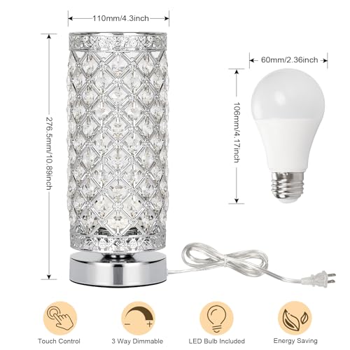 Seaside Village TOUCH-CL Crystal Table Lamp Touch Control Dimmable Accent Desk Lamp Bedside Modern Table Light thumb #3