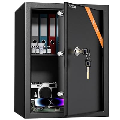WASJOYE Caja Fuerte con Llaves, Caja de Seguridad, 49L Caja Cerradura de Llaves Para hogar/Oficina, Cajas Fuertes Convencionales para Guardar Dinero, Joya, Medicamento, Teléfono, Documento, 45*35*31cm