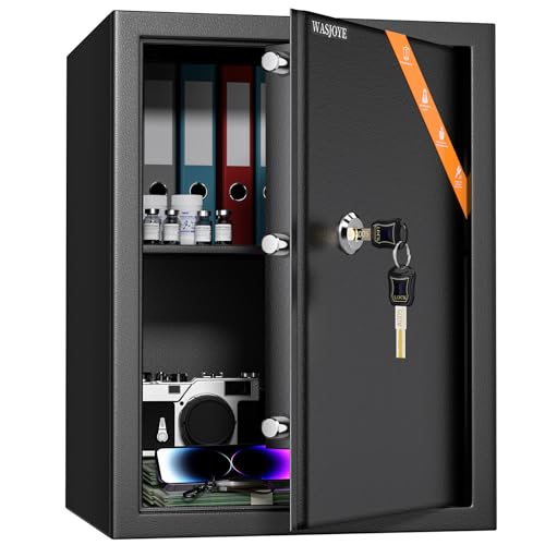 WASJOYE Caja Fuerte con Llaves, Caja de Seguridad, 49L Caja Cerradura de Llaves Para hogar/Oficina, Cajas Fuertes Convencionales para Guardar Dinero, Joya, Medicamento, Teléfono, Documento, 45*35*31cm