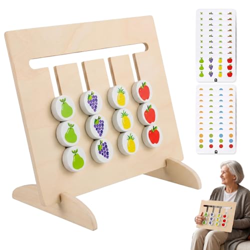 Katyjun Spiele für Demenzkranke mit Ständer und Fruchtmotiven - Beschäftigung für Senioren für kognitive Übungen und Motorik Spiele Holzbrett 20x23x4cm