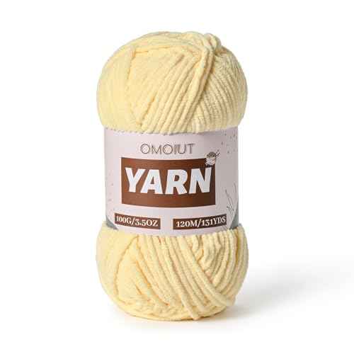 Image of Plush Chenille Chunky Crochet Yarn - Baby Yarn for Crocheting Soft - Velvet Yarns Knitting for Blankets Crafts - Fluffy Amigurumi Yarns 100g / 131yd (Yellowish)