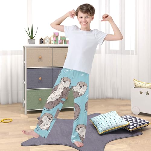 ZZXXB Lovely Otters Boys Long Pants Soft Trousers Elastic Waist Kids Lounge Bottoms with Pockets S-XL 5